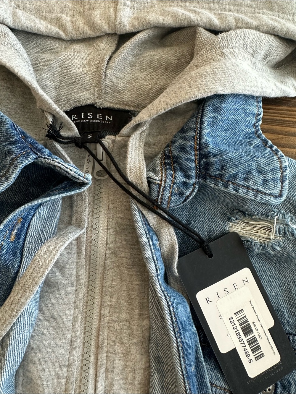 Light Blue Denim Jacket with Gray Hooded Insert - Risen Brand - Picture 2 of 3